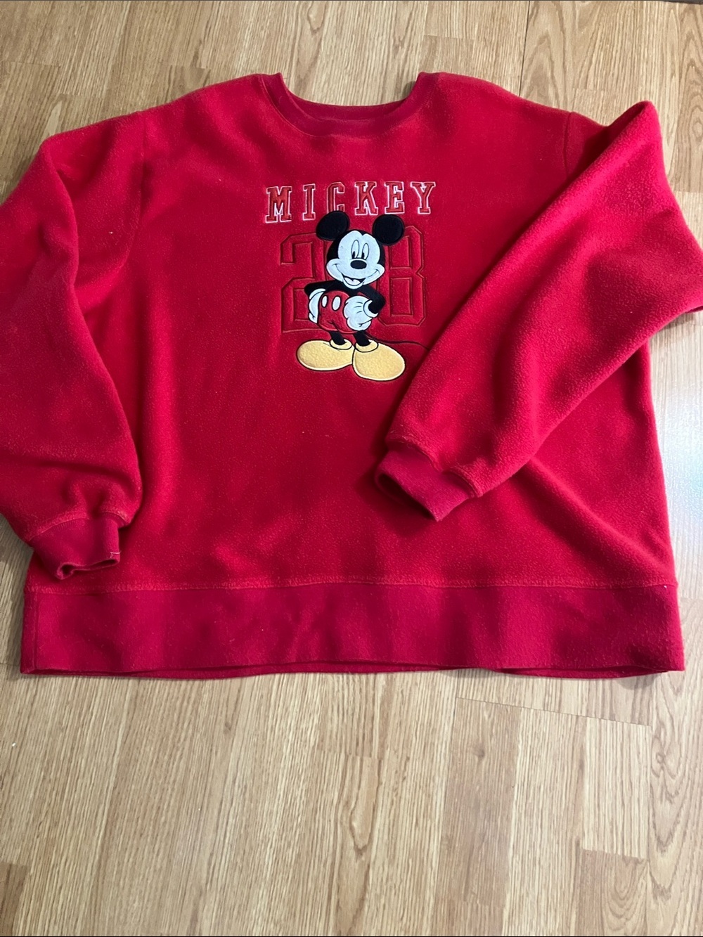 Disney Store Vintage Adult L Fleece Red Mickey Mouse Appliqué Sweatshirt